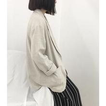 纯色宽松亚麻短小西装 薄款 女 echts春秋新款 棉麻外套原宿休闲韩版