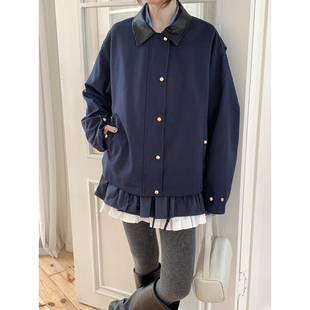 复古巴恩风工装皮领风衣外套女秋季2025新款韩系氛围感休闲夹克