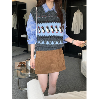 费尔岛提花圆领针织马甲