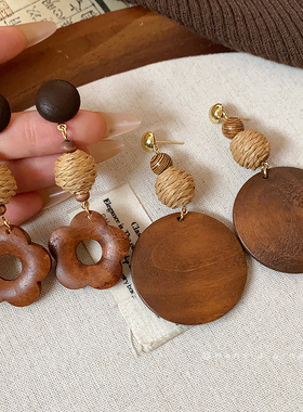 银针木珠花朵吊坠耳钉轻奢高级感百搭耳环秋冬时尚耳饰设计感小众