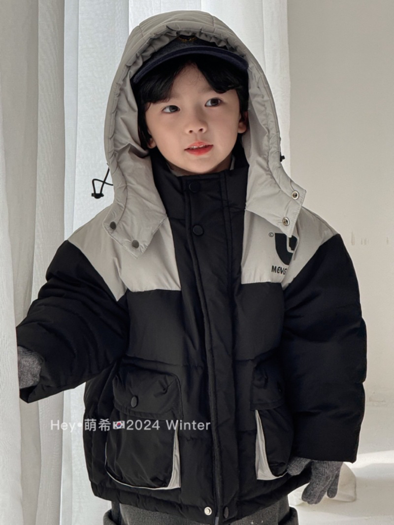 萌希儿童羽绒服男童秋冬装新款拼色连帽潮牌外套女宝宝炸街上衣帅