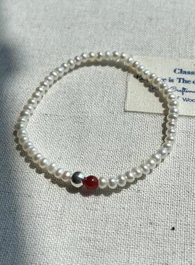 串珠手链天然淡水珍珠红玛瑙小众