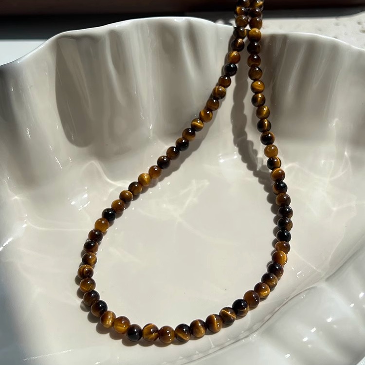 虎眼石4mm串珠S925纯银项链秋冬