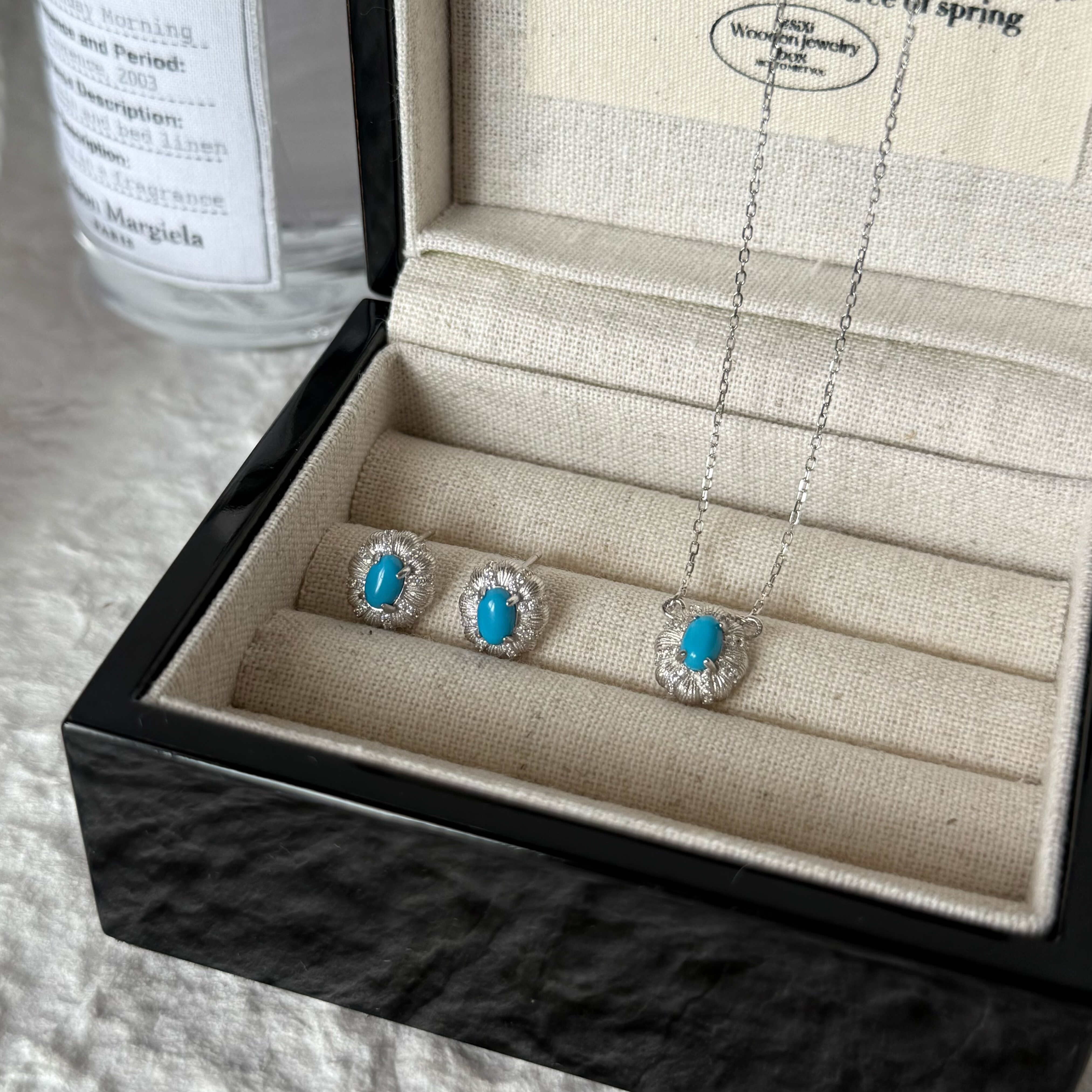 拉丝复古百搭蓝绿松石项链s925纯银个性小众设计高级感轻奢清冷女