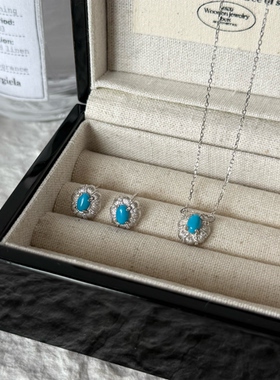 拉丝复古百搭蓝绿松石项链s925纯银个性小众设计高级感轻奢清冷女