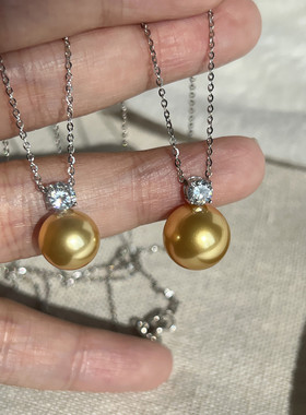 纯银女戴妃项链南洋金色珍珠轻奢