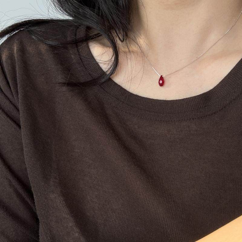 奥地利水晶复古红水滴项链S925纯银简约气质百搭2024年新款项链女