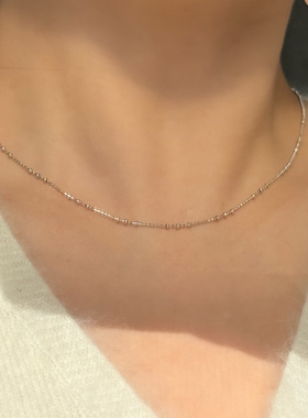 简约不规则闪珠间隔圆珠项链s925纯银细闪锁骨链女轻奢高级感素链
