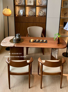 新中式胡桃木实木茶桌椅定制