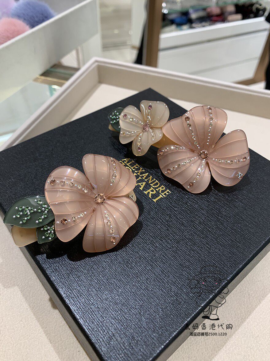 alexandrezouari亚历山大施华利发饰满钻立体花花发夹马尾夹6/8cm