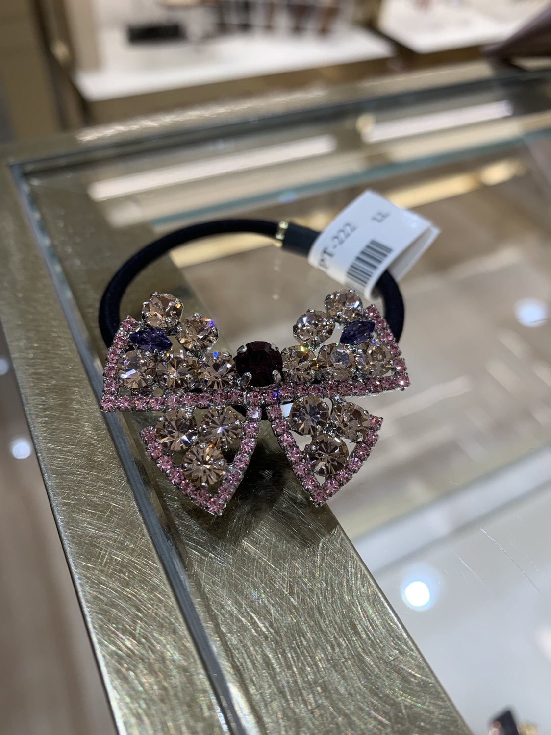 alexandrezouari亚历山大施华利发饰粉咖满钻小蝴蝶结发圈马尾圈