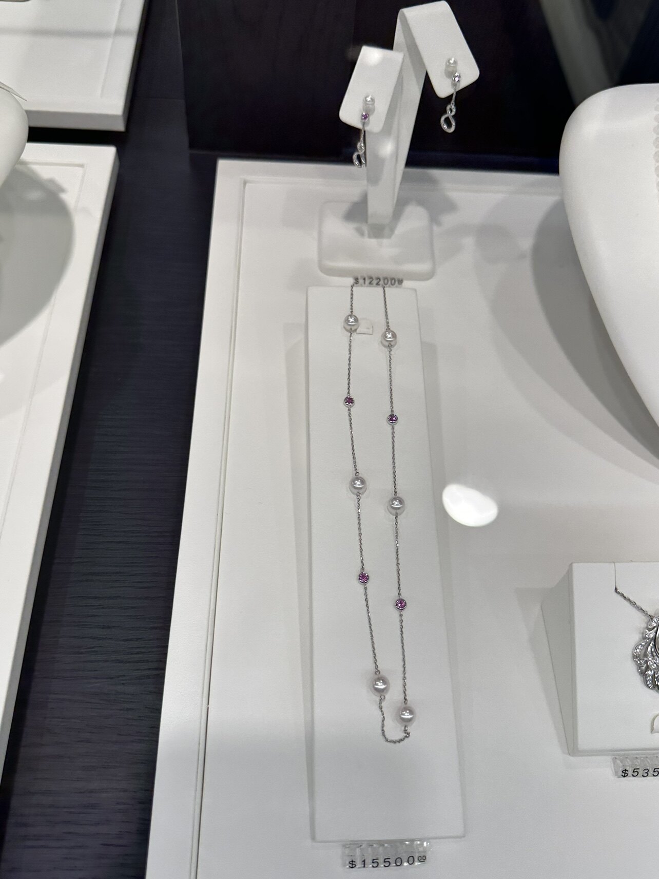 香港MIKIMOTO御木本18k白金珍珠红宝石款满天星女生项链颈链7mm