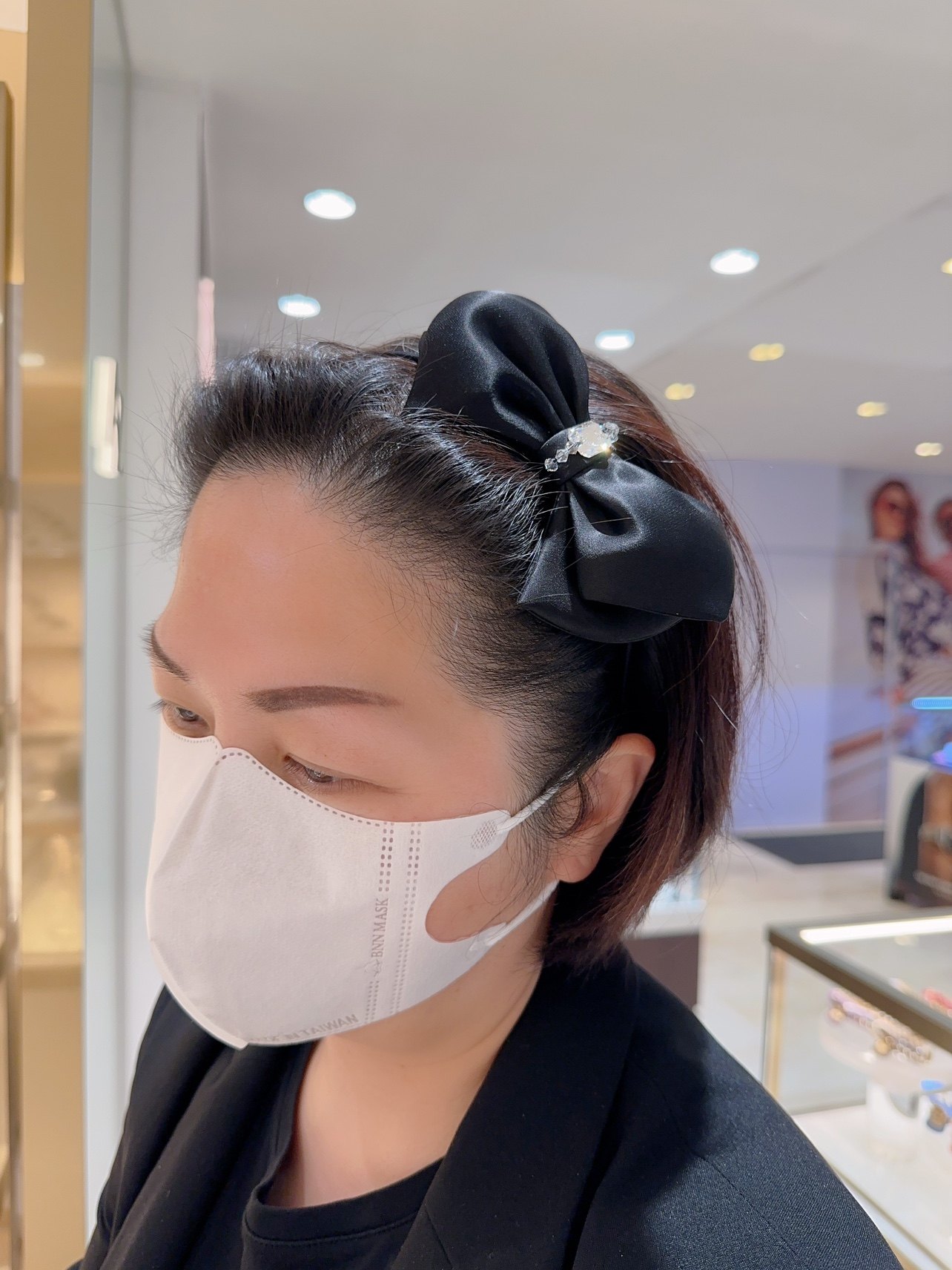 alexandrezouari亚历山大施华利发饰黑色真丝水钻蝴蝶结女生头箍