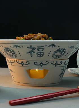 湘菜馆小炒黄牛肉盘子带底座可蜡烛保温酒店中式陶瓷明炉干锅餐具