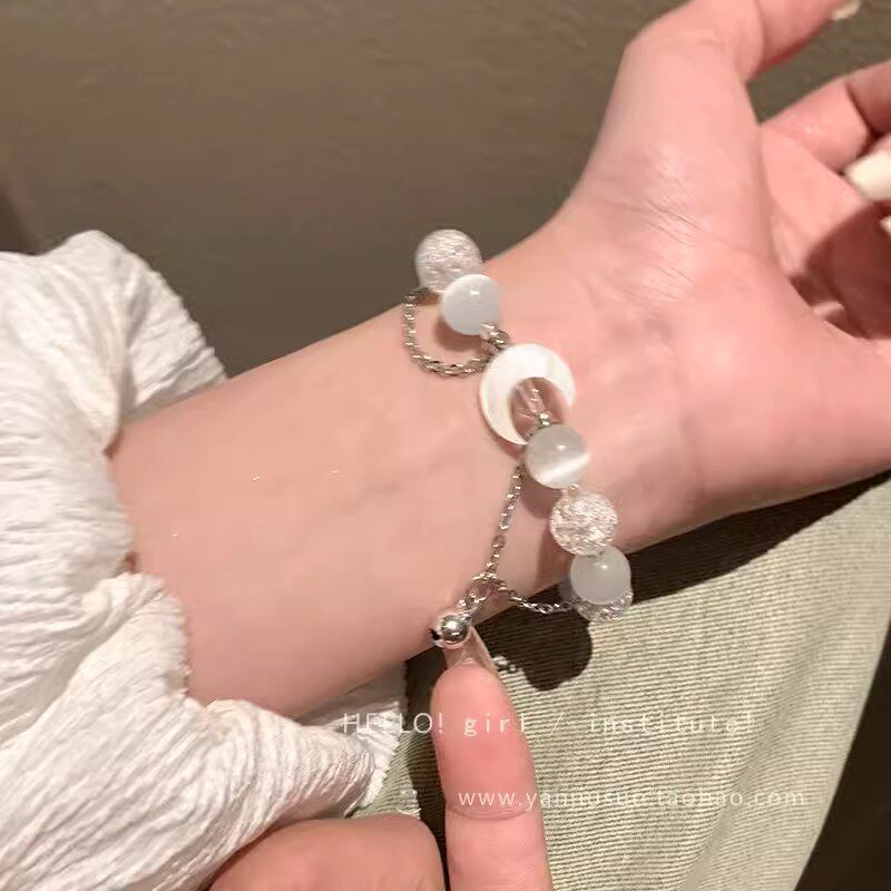 ins风猫眼石串珠月亮手链女轻奢高级感百搭铃铛手串复古超仙手饰