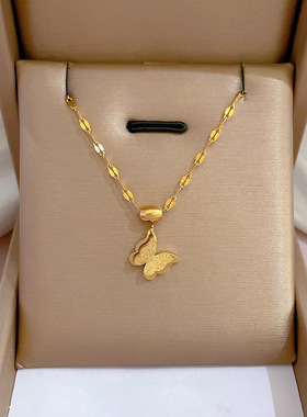 【通体钛钢】轻奢极简风蝴蝶炉内真金项链女ins网红锁骨链配饰品