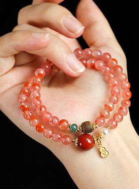 925银冰飘南红淡水珍珠串珠手链女民族风盐源玛瑙佛头手串手饰