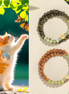 桃木岫玉双圈串珠男女手链民族风文艺复古绿檀木手串文玩手饰批发