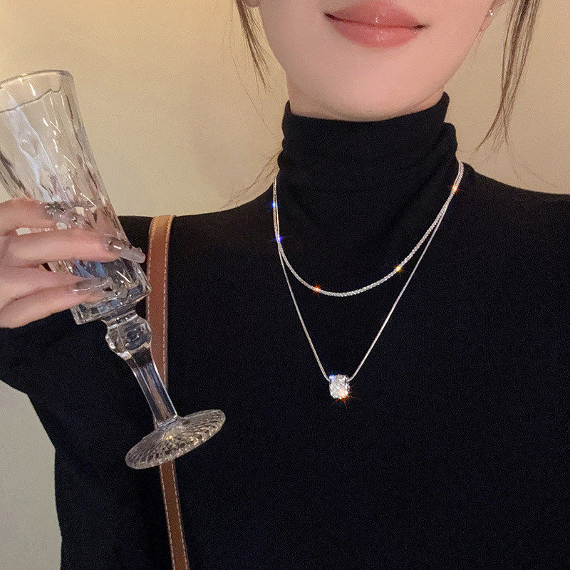 双层叠戴锆石小蛮腰项链女2026新款小众轻奢高级感毛衣链颈链配饰