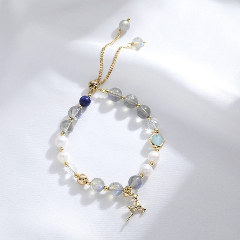 【鹿珠流年】巴度小鹿手链女小众设计月光石闺蜜女生珍珠手链