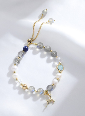 【鹿珠流年】巴度小鹿手链女小众设计月光石闺蜜女生珍珠手链