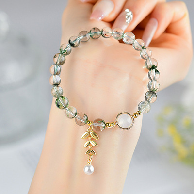 批发天然水晶绿幽灵麦穗手链清新时尚女款手串直播供货新爆款饰品