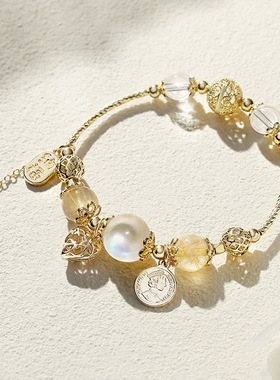 巴度月光石黄水晶白水晶温柔清澈浪漫桃心混搭女高级感手链手串