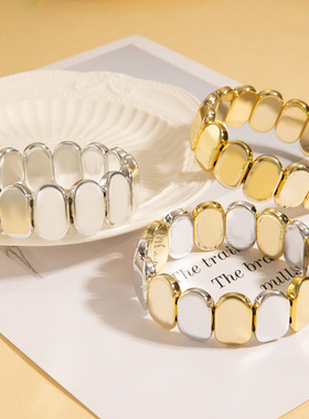 欧美潮流街拍个性简约螺旋纹蛇方块拼接手链时尚弹力线手镯