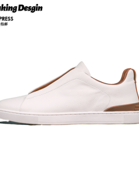 ReMake   男士真皮松紧带头层牛皮低帮休闲商务休闲板鞋