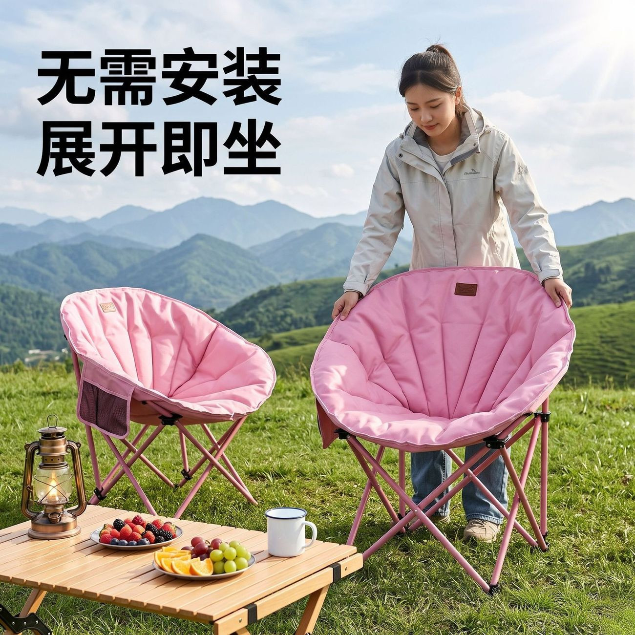 索牧恩月亮椅便携露营椅子夹棉椅贝壳椅户外折叠椅沙滩钓鱼椅躺椅