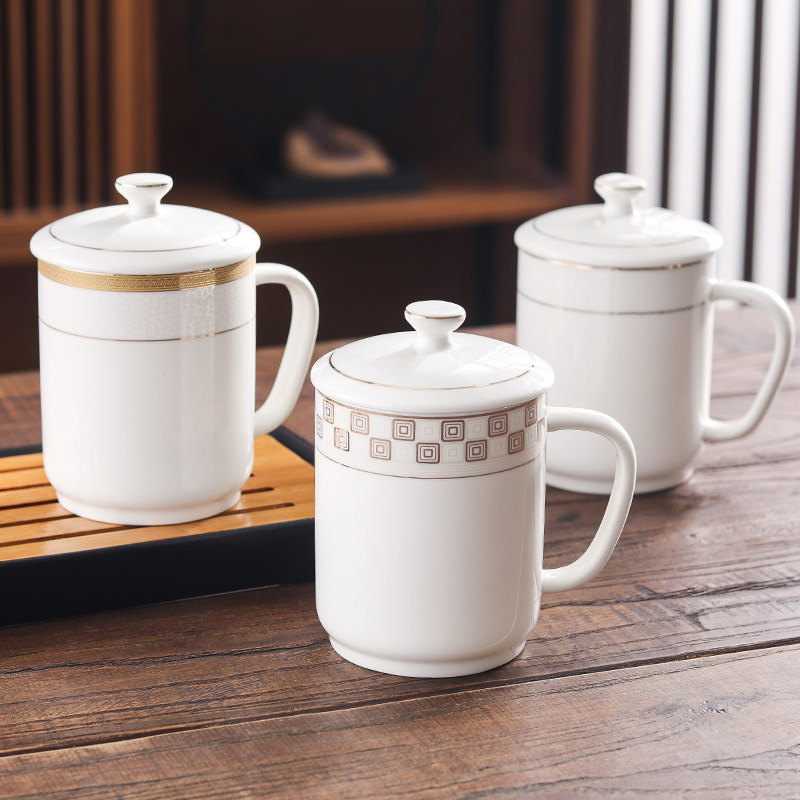 优质陶瓷会议水杯带杯盖