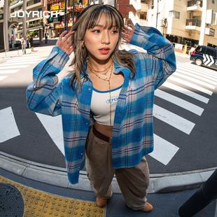 男女同款 外套25秋新品 街头复古宽松法兰绒格子衬衫 JOYRICH美式
