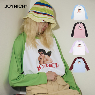 25春秋T恤男女同款 JOYRICH美式 街头天使印花宽松休闲插肩长袖