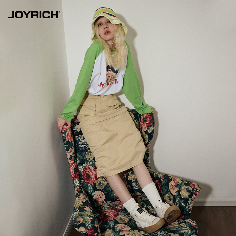 JOYRICH 秋冬女款美式复古运动工装半身裙直筒长裙两穿可拆卸短裙
