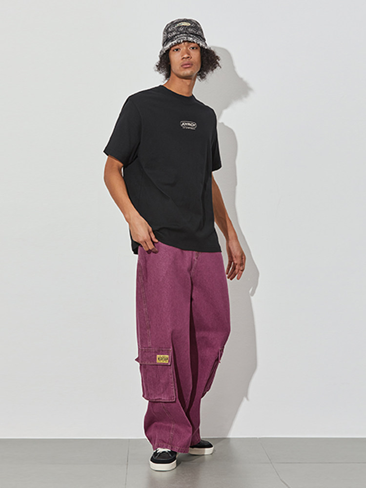 JOYRICH 2024 가을 겨울 같은 스타일 아메리칸 레트로 루즈 와이드 레그 빅 포켓 워시 컬러 데님 바지 남성과 여성을위한