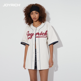 運動開衫 JOYRICH夏季 棒球襯衫 街頭復(fù)古logo短袖 男女同款 美式