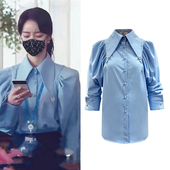衬衫 衬衣上衣 宫廷风宽松大领子OL风春夏款 女黑暗荣耀妍珍同款 长袖