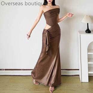 Irregular long skirt不规则斜肩无袖 舒适休闲长裙女 sleeveless