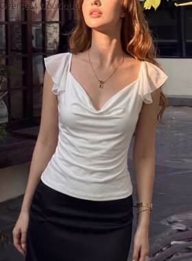 Short sleeved waist cinched top T-shirt雪纺短袖收腰上衣T恤女