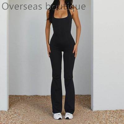 挂脖微喇连体裤收腰紧身连身