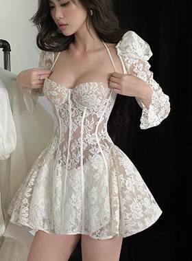 Waist cinched long sleeved dress方领显瘦分割收腰字长袖连衣裙