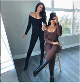 sleeve Jumpsuit长袖 High Long Waist Sports 高腰纯色运动连体裤