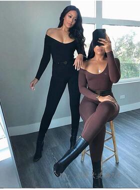 Long sleeve High Waist Sports Jumpsuit长袖高腰纯色运动连体裤