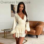 Ruffle 浅褶皱迷你荷叶边裙连衣裙 领长袖 skirt dress辣妹灯笼袖