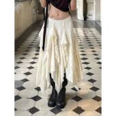 lace midi skirt Irregular for vacation不规则蕾丝荷叶边半身裙