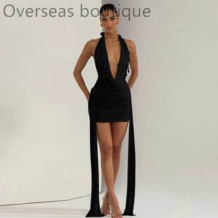 Hanging neck backless dress水滴飘带领挂脖露背修身包臀连衣裙