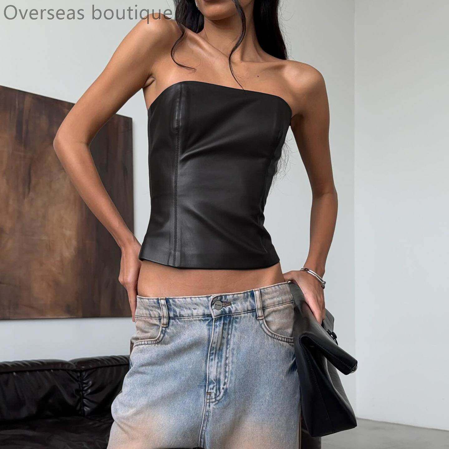 Strapless slimming backless vest抹胸辣妹无肩带显瘦露背背心女