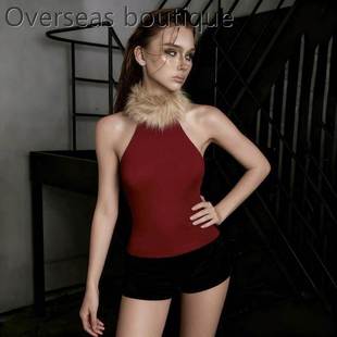 slim top拼接毛领无袖 fit cinching 收腰流上衣 waist Sleeveless