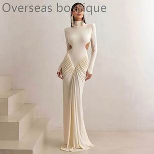 High neck slim fit backless long dress高领修身露背长款连衣裙