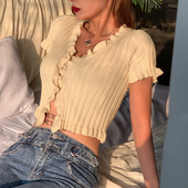 women V领性感露脐百搭T恤女装 neck 2023Fashion shirt时尚